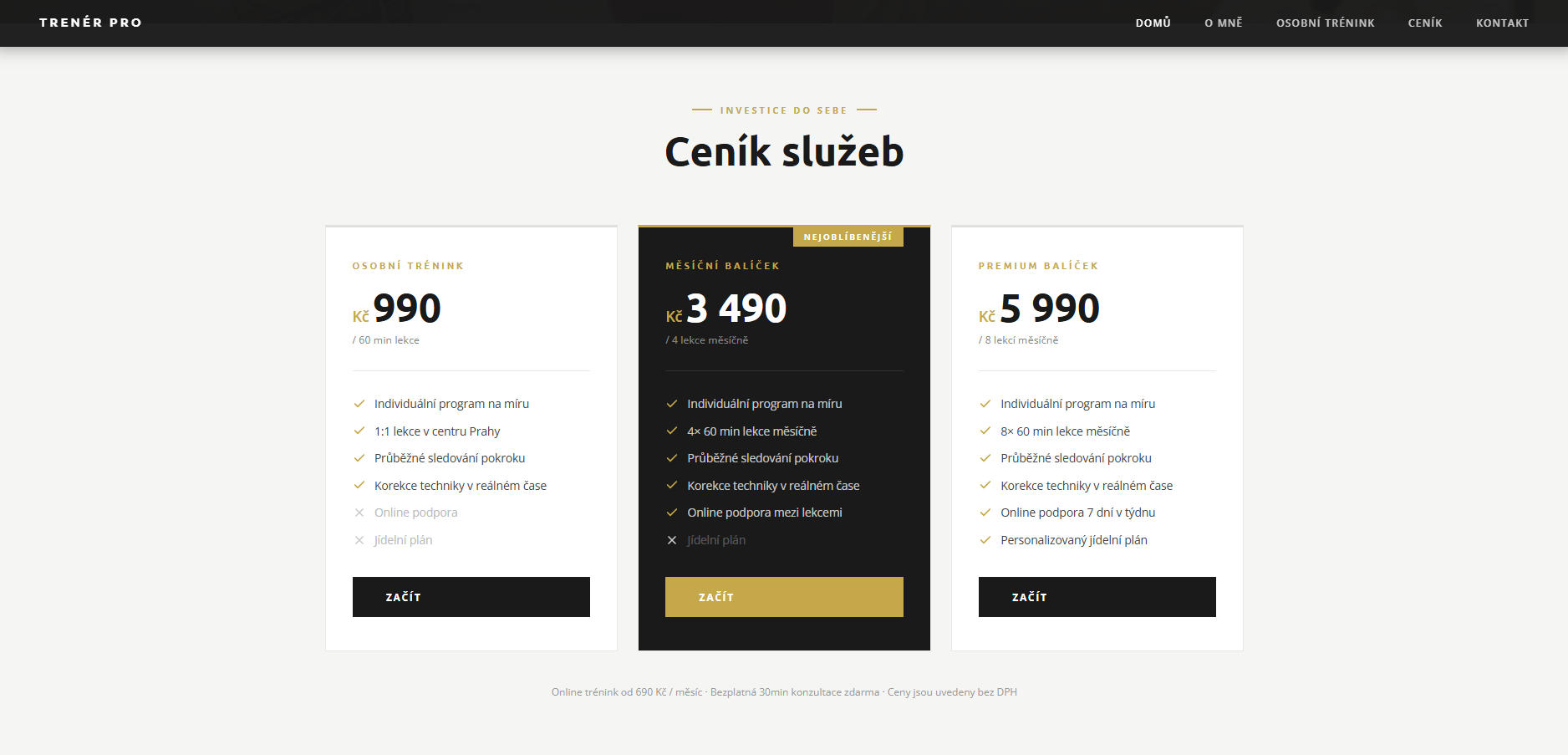 Osobní trenér – další sekce